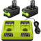 2X 5500mAh Ersatzakku für Ryobi 18V Akku One+ und 1x Dual Port Ladegerät, Kompatibel mit Ryobi 18 Volt P108 RB18L50 RB18L40 P189 P102 P107 RB18L25 RB18L20 RB18L15 RB18L13