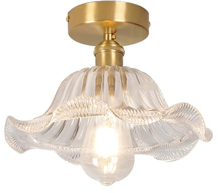 TOKTOP Plafonnier Luminaire Verre, Éclairage de Plafond Vintage Fleur Créative, Abat-Jour en Verre Intérieure Suspension, E27 Lustre pour Chambre Cuisine Salon