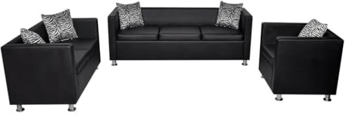 SXJEQOC Wohnzimmer Couch Big Sofa Lesesessel Lounge Sofa Outdoor - Sofa-Set Kunstleder 3-Sitzer + 2-Sitzer + Sessel Schwarz für Esszimmer Schlafzimmer Balkon Wohnzimmer