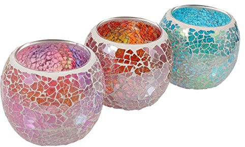 HOLIDYOYO Bougeoirs Chauffe-Plat en Verre Mosaïque 3pcs, Porte-Bougies Votives Stables pour Décoration de Table Mariage et Centre de Table Salon