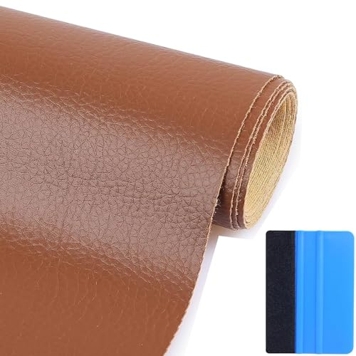 Kunstleder Selbstklebend, 30x137cm Leder Patch Selbstklebend, Leder Reparatur Patch, PU Lederoptik Lederflicken Folie, für Couch Autositz Sofa Bürostuhl Taschen Sessel Möbel, Hellbraun