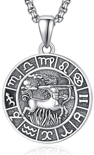 ADMETUS 12 Sternzeichen Halskette Silber 925 Tierkreiszeichen Anhänger Schmuck Runde Sternzeichen Konstellation Kette Geschenke für Männer mit 2.5mm 22+2 Rolo Ketten