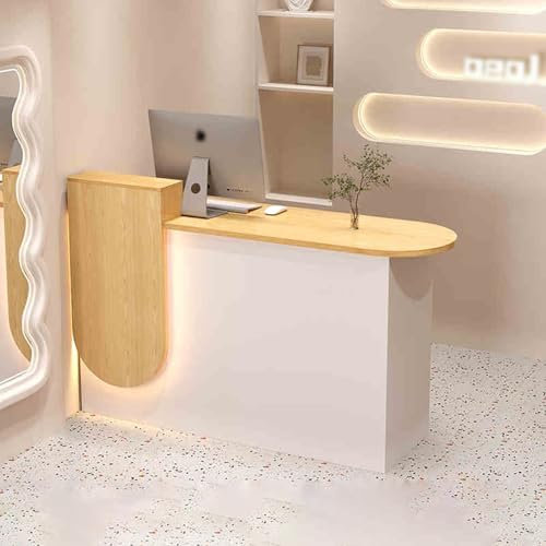 asdchZen Rezeptionstresen,Verhandlungstisch,Rezeption Mit Led-Beleuchtung Und Offenen Regalen,Für Die Kasse,Lobby,Schönheitssalon,Hellbraun B
