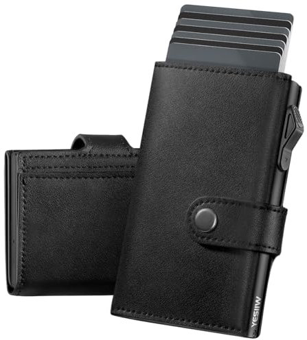 YESIIW Portmonee Herren Slim mit Magnetisch Münzfach, Pop-up Geldbörse Herren für 7 Karten,2 Ausweis & 12+ Papiergeld, Karten Portemonnaie CardHolder mit RFID Schutz Slim Wallets for Men (Schwarz)