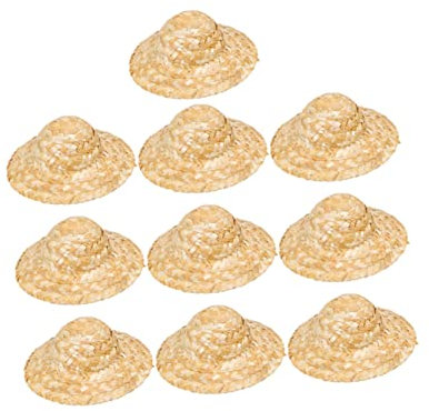 Artibetter 10pcs Mini Straw Hats for Crafts Woven Cowboy Hats Miniature Weaving Dollhouse Decoration