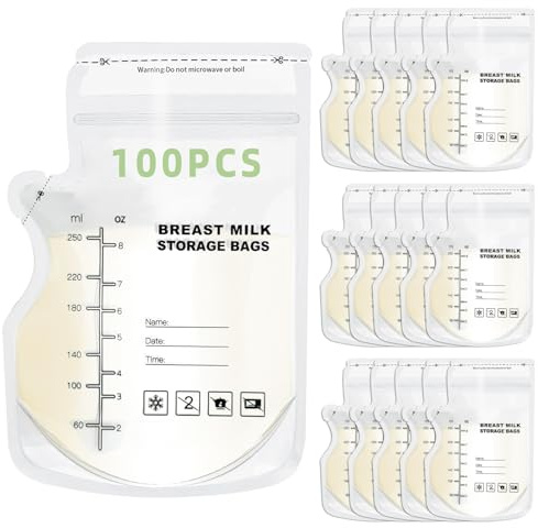 100 Stück 250ml Milchbeutel für Muttermilch BPA- und BPS-freie Vorsterilisiert Auslaufsichere Muttermilchbeutel Muttermilch Aufbewahrung mit Doppelreißverschluss Gefrierfähig