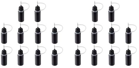 Jooehyer 20Pcs Precision Tip Applicator Bottles Black Metal Needle Plastic Bottle 10ML Precision Tip Applicator Bottles