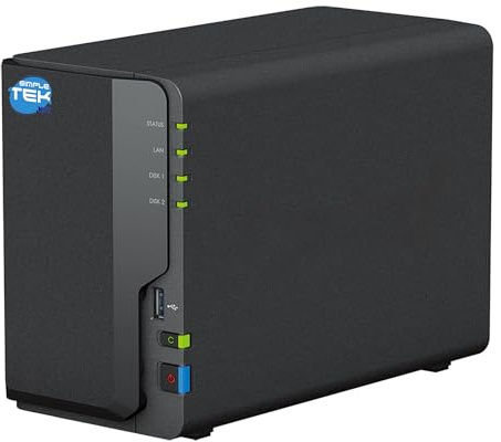 SIMPLETEK - Dispositivo di archiviazione di rete NAS a 2 bay con doppio slot SATA HDD 3,5 - SSD 2,5, Ethernet LAN Gigabit, Copia USB, 2GB DDR4