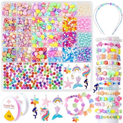 snookids Perlen für Armbänder, Armbänder Selber Machen Kinder, Bastelset Kinder ab 6 Jahre, Geschenke für Mädchen 5 6 7 8 9 10 Jahre, Weihnachtsgeschenke