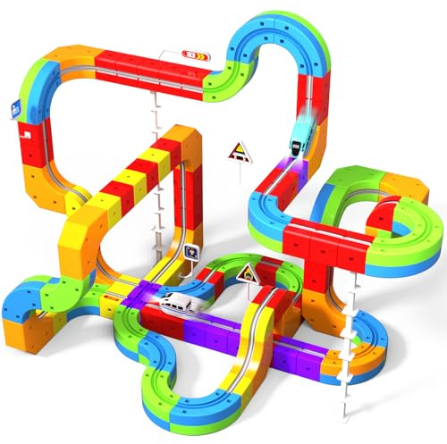 Goody King Electric Train Set for Kids, 3D Stem Electric Train Set with Train and Traffic Signs, 3D Racing Track Sets for Kids, 3+ Years Old Boys & Girls Birthday