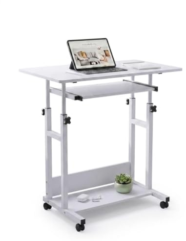 BTGGG Computer Desk Mobile, Height Adjustable Laptop Table with Shelf | Work Table, Compact Desk with Wheels , Study Table for Sofa/Workstation with Keyboard Shelf, Overbed Table for Home Office