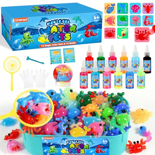 URMYWO Magic Water Gel Elves Bastelset mit 12 Flaschen Gel & 10 Formen | kinder bastelset Set für Kinder 4–10 Jahre, DIY 3D Magic Gel Fairy Water Gel Kids basteln Creature Spielzeug Mädchen Geschenk