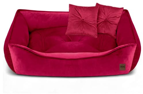 Domarex Premium Hundebett Katzenbett Marco aus Velvet – Luxuriöse Kuschelsofa, Weiches Haustierbett für Hund & Katze, Elegant, Bequem, Langlebig, Made in Poland, Rotwein 50x70 cm