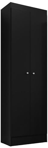 ACTUAL DIFFUSION Aura Armoire Multifonctions Noire 2 Portes 6 Niches 5 Étagères L 55 cm H 182.4 cm P 35 cm