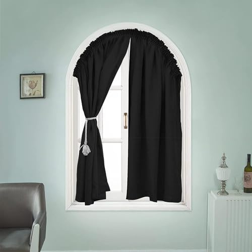 Arch Window Curtains Half Circle Arc for Door Arch - Semicircle Shades (Black)