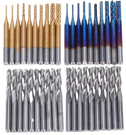 Juego de fresas de extremo de carburo con 40 brocas de enrutador de vástago de 1/8 pulgadas para CNC, kit de fresa de extremo de cabeza plana de 2 flautas y punta de bola