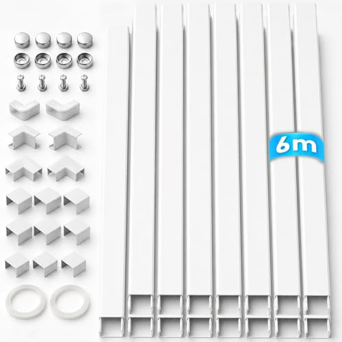 6m Cable Trunking Kit, 400mm × 20mm x 10 mm Trunking for Electric Cables, white cable trunking Wall Cable Tidy Cable Trough for Wall-Mounted TVs, Homes, and Offices（15 pieces）