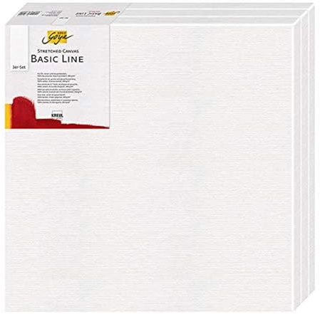 KREUL 631515 - Solo Goya Stretched Canvas Basic Line Keilrahmen 15 x 15 cm, 3er Set, mit Leinwand aus Baumwolle 4 fach grundiert, ideal für Öl, Acryl-und Gouachefarben