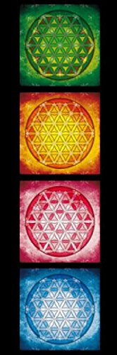 1art1 Mandalas Poster Die Blume des Lebens, Die Vier Elemente Bilder Leinwand-Bild Auf Keilrahmen | XXL-Wandbild Poster Kunstdruck Als Leinwandbild 120x40 cm