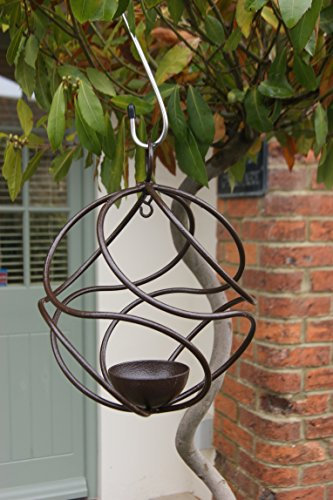Charming contemporary Poppy Forge cast iron decorative ball shaped bird feeder, complete with hook, powder coated in a dark brown gloss finish
