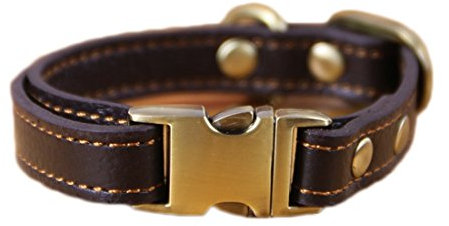 Basic Lederhalsband Klickverschluss Hundehalsband Einstellbare Martingal Halskette Hundehalsung Kettenhalsband Leder Dog Collar für Kleine Mittelgroße Grosse Hunde (M, braun)