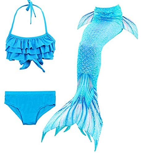shepretty Meerjungfrau Schwanz mit Bikini-Set für Mädchen Schwimmen Kostüme Cosplay,wpDH06+46,150