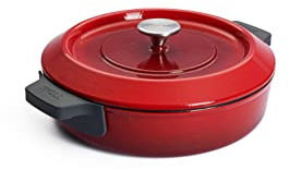 WOLL – Iron Gusstopf Ø 28 cm rot mit Deckel & Silikongriffen – emailliertes Gusseisen, induktionsgeeignet & ofenfest bis 300 °C – für alle Herdarten