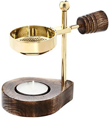 NKlaus 2X Verstellbares Räucherstövchen Holzgriff Gold Weihrauchständer Messing 40418
