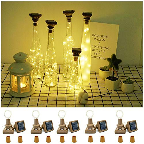 Decem 10 Pack Solar Wine Bottle Lights 20 LEDs Waterproof Fairy Cork String Silver Wire Craft Lights for Party, Wedding, Christmas, Holiday, Garden, Patio or Table Decor(Warm White)