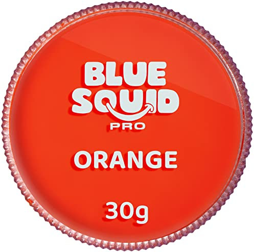 Blue Squid PRO Schminke Face Paint und Bodypaint - Klassische Orange 30g, Hochwertige, professionelle, wasserbasierte Einzelbehälter, Face und Bodypaint Farbe für Erwachsene, Kinder, Fasching und SFX