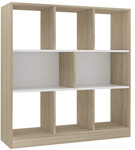 vidaXL Bücherregal mit 8 großen Fächern Standregal Aktenregal Wandregal Raumteiler Raumtrenner Regal Weiß Sonoma-Eiche 97,5x29,5x100cm Holzwerkstoff
