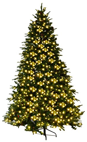 DREAMADE Albero di Natale, Artificiale Illuminato, Albero di Natale Illuminato Albero folto di Natale con Luce LED e Supporto in Metallo, 210/225/240 cm, Verde (medello 3)