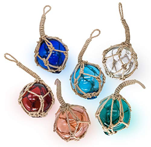 SAILINGSTORY Glas-Angelschwimmer-Ornamente Weihnachtskugeln Kugeln für Weihnachtsbaum, 7,6 cm, Glas-Angelboje Strand-Weihnachtsdekoration, nautische Weihnachtsdekoration, Set mit 6 Farben