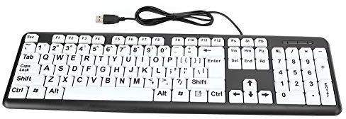 Large Print USB Wired PC Laptop External Keyboard, 104 Keys (1.35m/53.1in) for Elderly, Visually Impaired, Old People - White