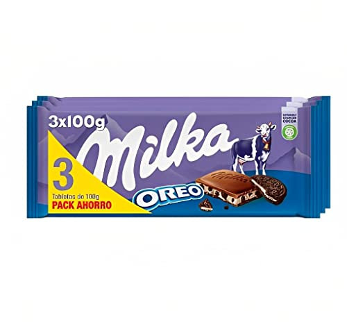 Milka Oreo, Tableta de Chocolate con Leche de los Alpes y Trozos de Galleta Oreo, Pack Formato Familiar 3 Tabletas, 100 g