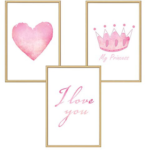Himmelzucker Premium Wandbilder 3er set für Kinderzimmer Babyzimmer Poster DIN A4 Deko Kinder Kinderposter Junge Mädchen Dekoration Bilder Love (A4 ohne Rahmen) (I Love You)