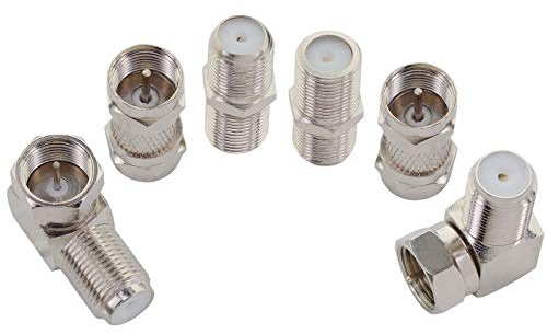 Boobrie 6PCS F Type Connector Kit RG6 Adapter F Female/Male Coupler Satellite Screw Connector Socket for Flat Panel TV, Coaxial Cable and Wall Plate Mount