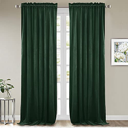 StangH Dark Green Velvet Curtains - Rod Pocket Blackout Curtains for Sliding Door/Entrance Door, Set of 2, W52 x L96 Inches