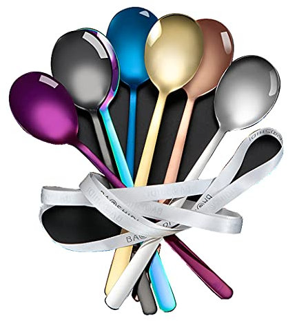 Abcsea 7 Pezzi Colorati cucchiai da Minestra, Cucchiai da Zuppa, Cucchiai Acciaio Inox, Cucchiaino da Dessert, Cucchiaio in Acciaio Inossidabile, per Cucina, Ristorante, Caffetteria, ecc