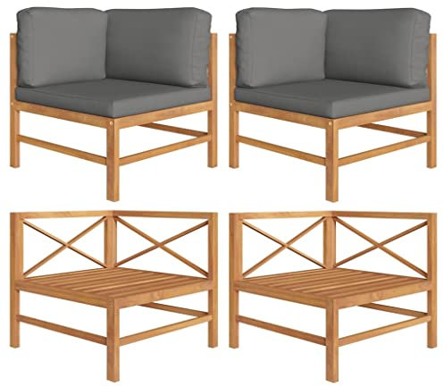 vidaXL Ecksofa 2 Stk. mit Dunkelgrauen Kissen Massivholz Teak