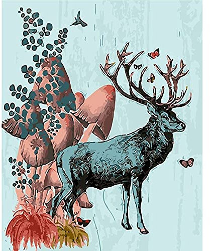 Zdklfm69 Malen nach Zahlen Ölgemälde nach Zahlen Hirsch für Erwachsene Tier DIY Bastelsets Färbung Zeichnung Ölbild Handgemachte Dekoration Kunst (Kein Rahmen) 40x50cm
