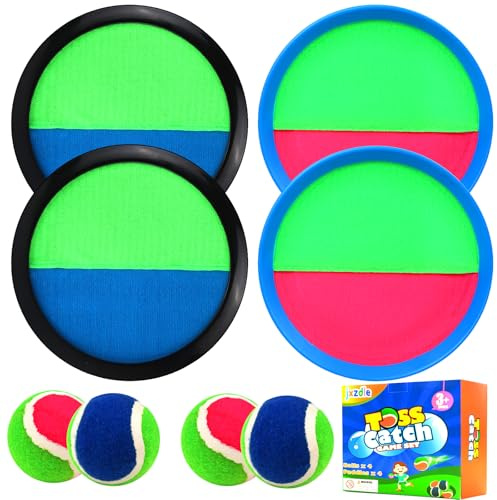 jxzdle Toss and Catch Game Set, Outdoor Games with 4 Paddles 4 Balls and 1 Storage Bag, Great Outdoor Toys/Gifts for Kids, Classic Beach and Yard Game