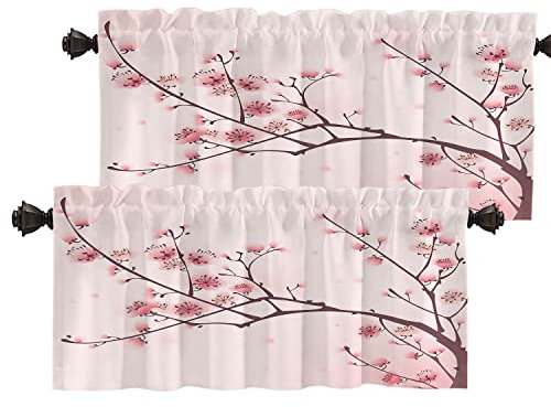 Batmerry Lot de 2 cantonnières décoratives printanières, fleurs de cerisier chinois, branches de prunier japonais, rideaux de fenêtre pour cuisine, salon, salle à manger, maison de ferme, 132,1 x 45,7