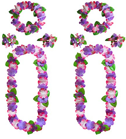 AWCIGG Hawaii Kette Blumen Set Hawaii Blumenkette mit 4 Armbänder 2 Stirnbänder 2 Halsketten Hawaii Blumenketten Deko für Beach Aloha Luau Party Accessoires Hula Ketten Girlande