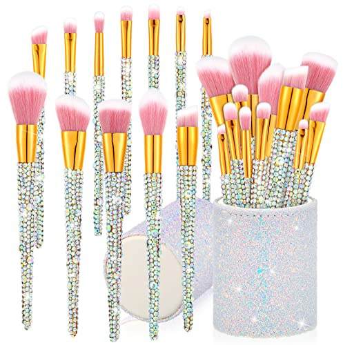 Rtteri Lot de 13 pinceaux de maquillage professionnels en strass Argenté et rose