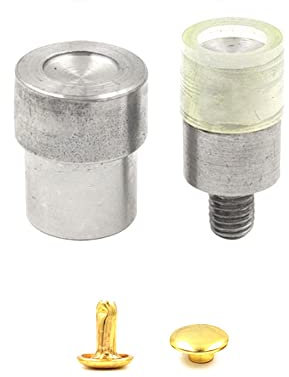 100PCS Double Caps Remaches + 1set Prensa de instalación Matrices Sujetadores de molde Snaps Matrices para la máquina de prensa manual Leathercraft,Gold Rivet,15×10mm