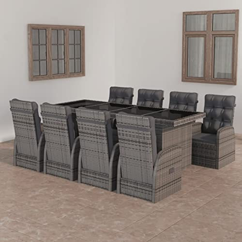 Yolola Sitzgruppe Garten Essgruppe 8 Personen Rattan Gartenmöbel Set mit 8 Gartenstuhl Verstellbar Gartenmöbel Essgruppe Gartengarnitur Rattanmöbel Esstisch Sitzgarnitur Gartentisch Grau