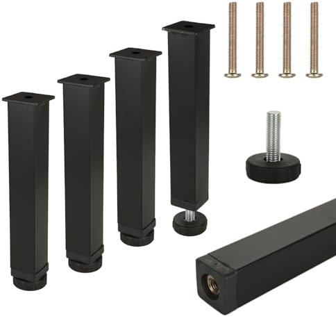 MIVIDE 4pcs Pied de Lit, 20cm Pieds de Sommier, Pied de Lit à Visser Metal, Pieds Reglable pour Sommier, Lit, Canapé, Armoire (Noir)