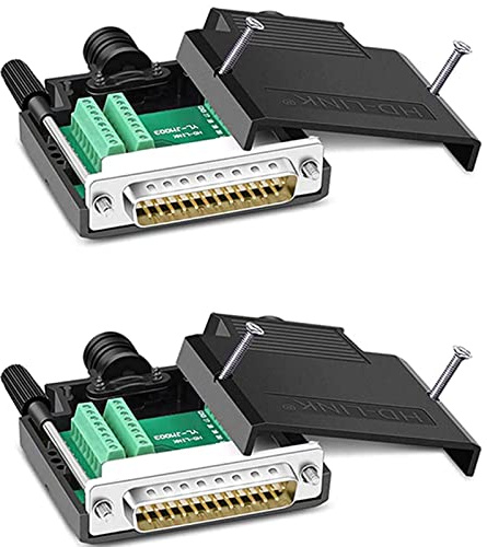 PENGLIN 2 Stück Adapter Serie DB25 ohne Löten, männlich, RS232 D-SUB, 16 mm dick, 25 Pins, Anschluss für Abzweigkarte, ohne Löten, mit Gehäuse Zubehör | DB25 Serieller RS232 D-SUB 25-poliger serieller Adapter mit Gehäuse