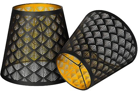 ALUCSET Dekorativer geätzter Metall-Lampenschirm mit kleinem Pfeilmuster in Schwarz und Gold innen, Klemm-Stil, 12,7 x 20,3 x 17,8 cm, LLA-S2363